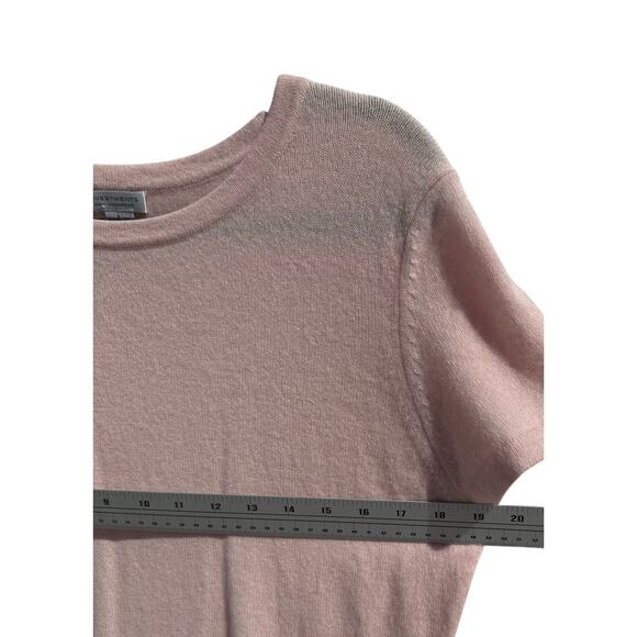 100% Fine Cashmere Petal Pink Short Sleeve Top Crew Neck Sweater Lg - Picture 3 of 5